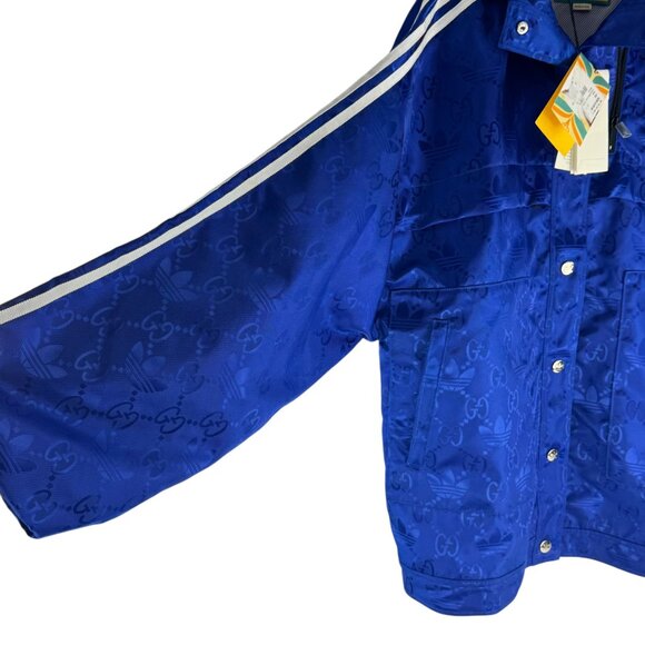 GUCCI X ADIDAS Blue Monograms Women's Bomber Sport Jacket Made in Italy "42" - Picture 3 of 15